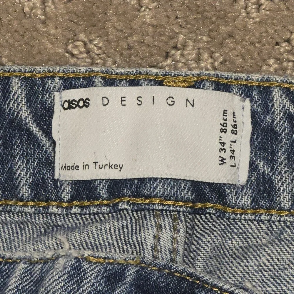 ASOS Design Men’s Slim Distressed Jeans W34 L32 Blue Tencel Blend